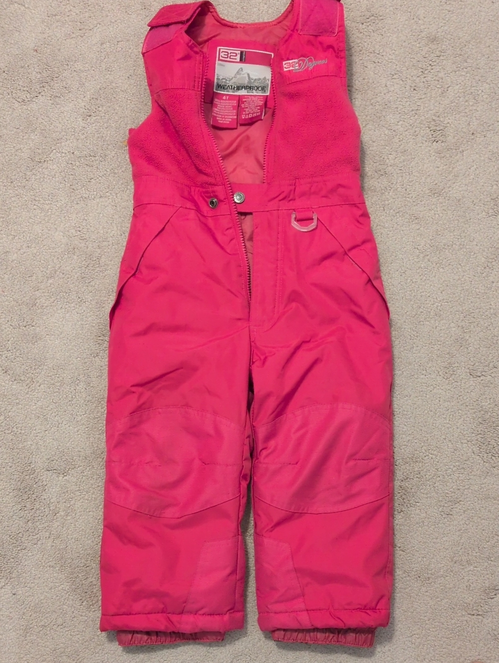 32 Degrees - Hot Pink Kids Snow Bib Romper (Size 4T)